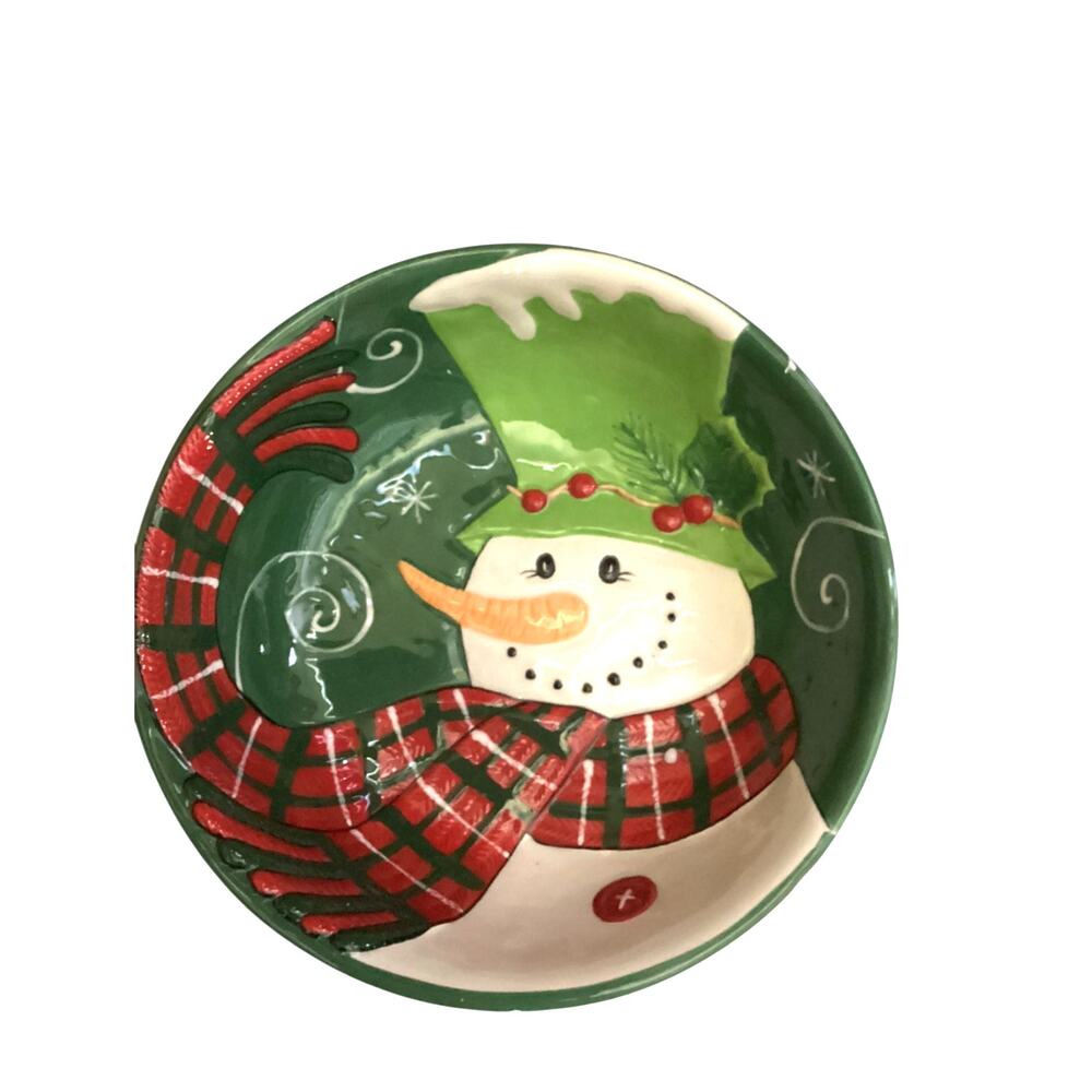 Fitz and Floyd Holly Hat Snowman Christmas 10" Serving Bowl Decor in Box